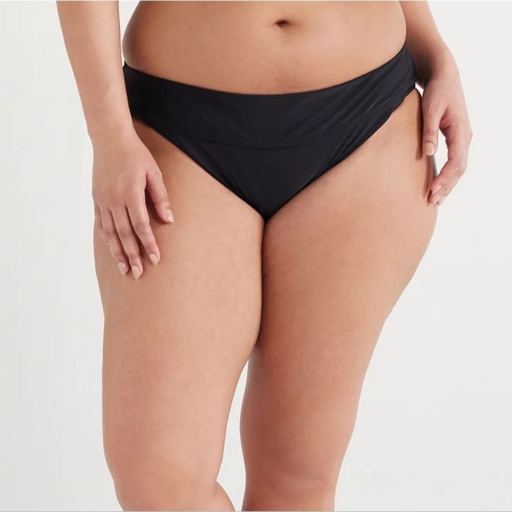 Time & Tru Plus 1X 16 18 Black Mid Rise Bikini Swim Bottoms NWT NEW
